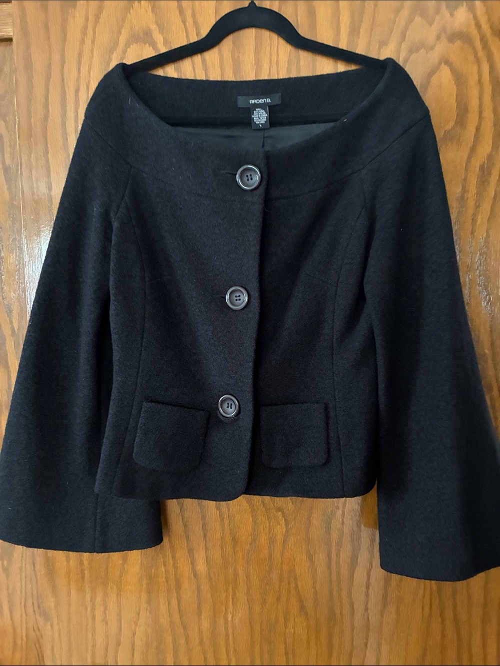 Arden B Black Cropped Button Wool-Blend Blazer